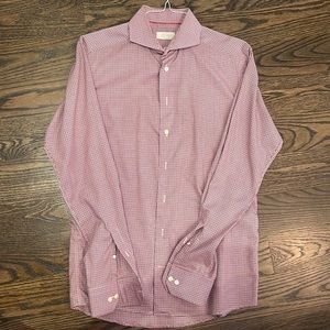 Eton Men’s dress shirt slim fit size 42 16-1/2 navy blue and red checker print.